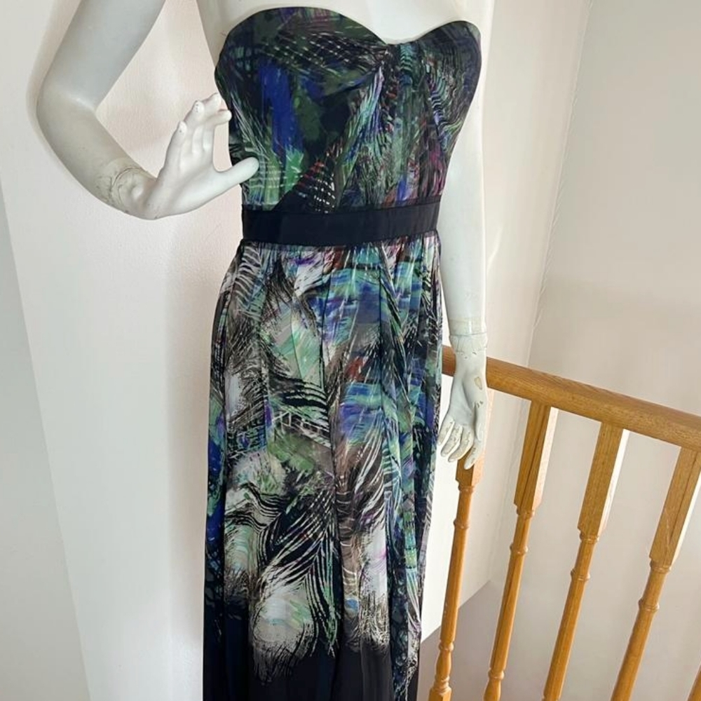 BCBGMAXAZRIA Tae Silk Palm Printed Gown